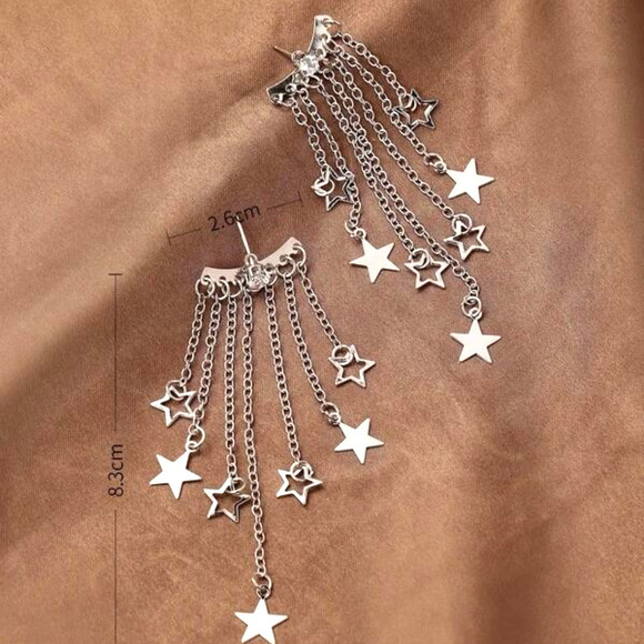 Star Silver Dangle Earrings Removable Jacket Hypoallergenic Dangles Chain Stars - Picture 2 of 4